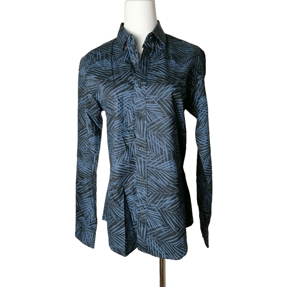 👔 men's dark & light blue 100% cotton button-down shirt by Mind Bridge
